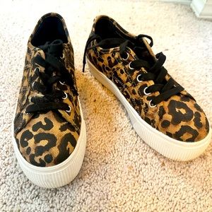 worn once Steve Madden cheetah print canvas platform sneakers - size 5.5 womens